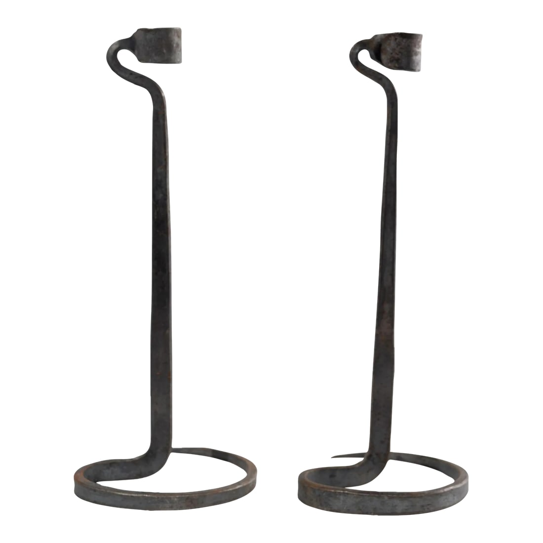 Brutalist Hand Forged Wrought Iron Spiral Candle Stick Holders - a Pair: These striking vintage candlestick holders were meticulously hand-forged from wrought iron in the bold, sculptural Brutalist style. Reminiscent of the work of renowned metalsmith Lance Cloutier, the s