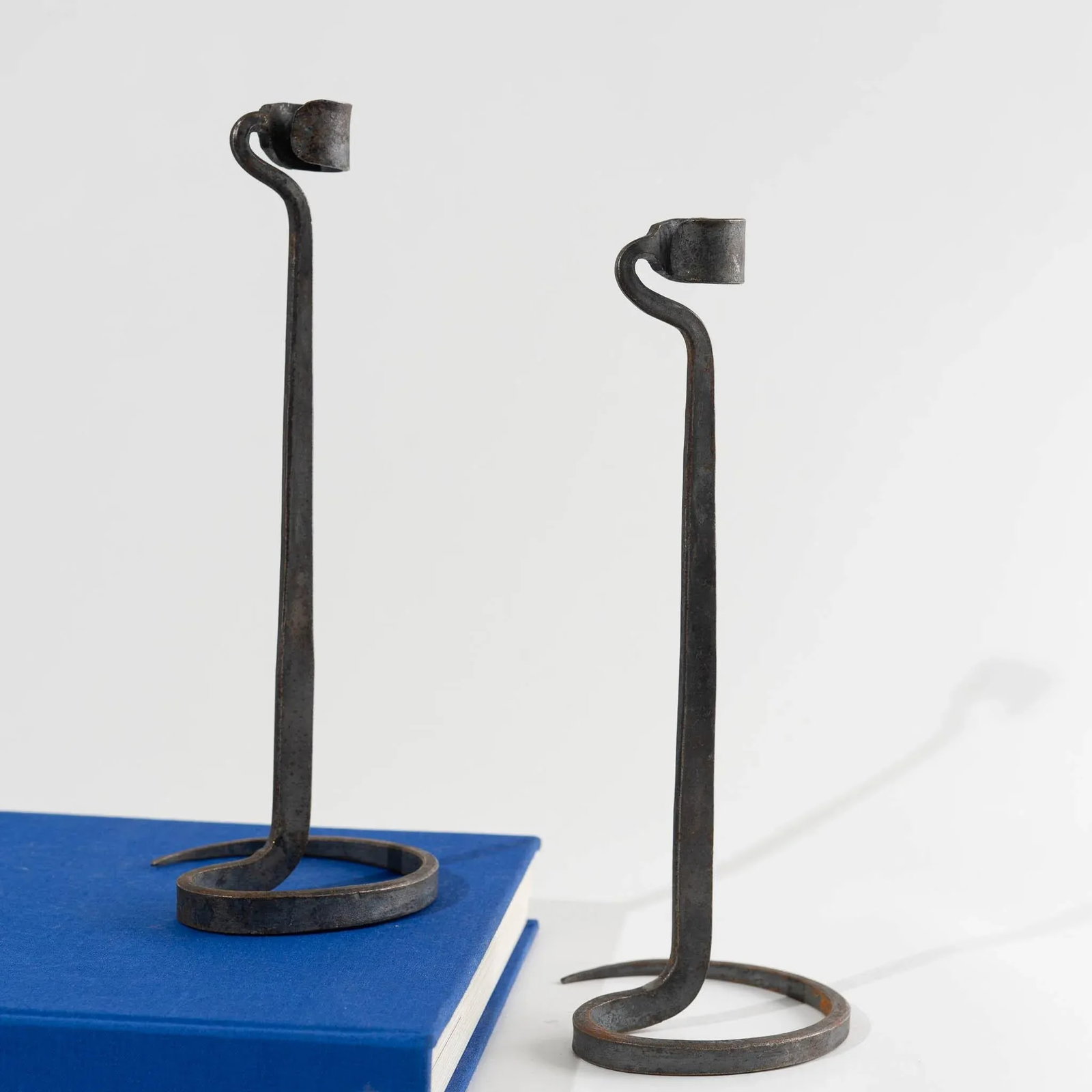 Brutalist Hand Forged Wrought Iron Spiral Candle Stick Holders - a Pair - 2