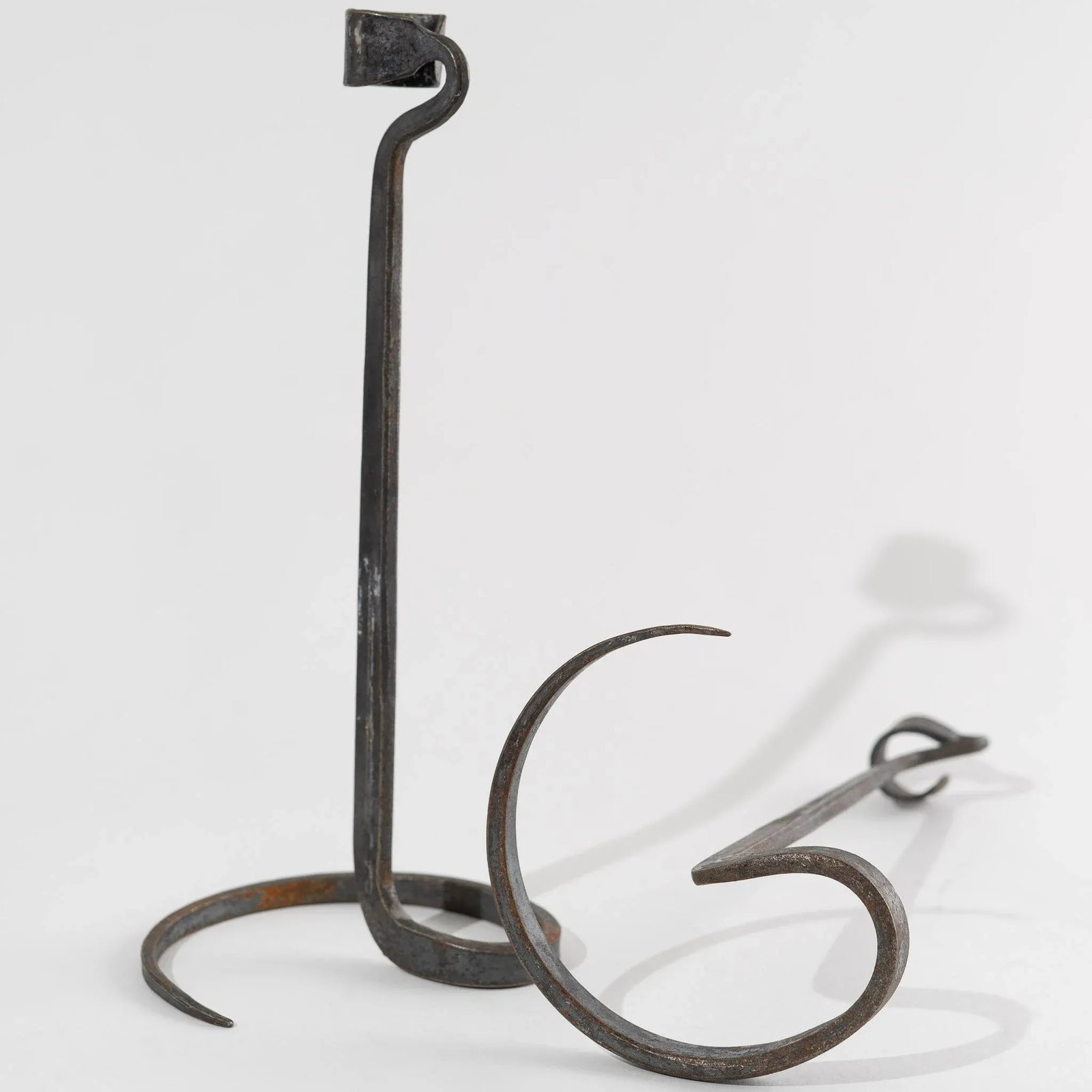 Brutalist Hand Forged Wrought Iron Spiral Candle Stick Holders - a Pair - 3