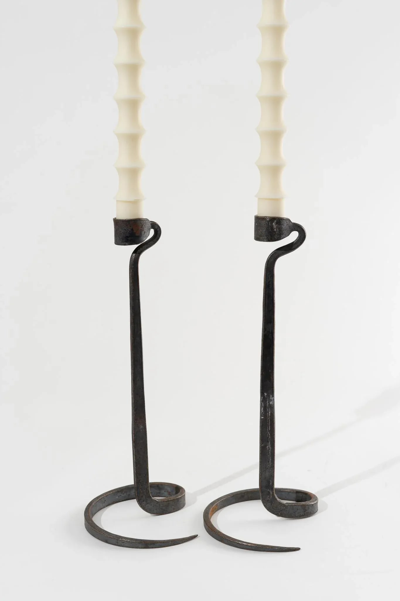 Brutalist Hand Forged Wrought Iron Spiral Candle Stick Holders - a Pair - 4