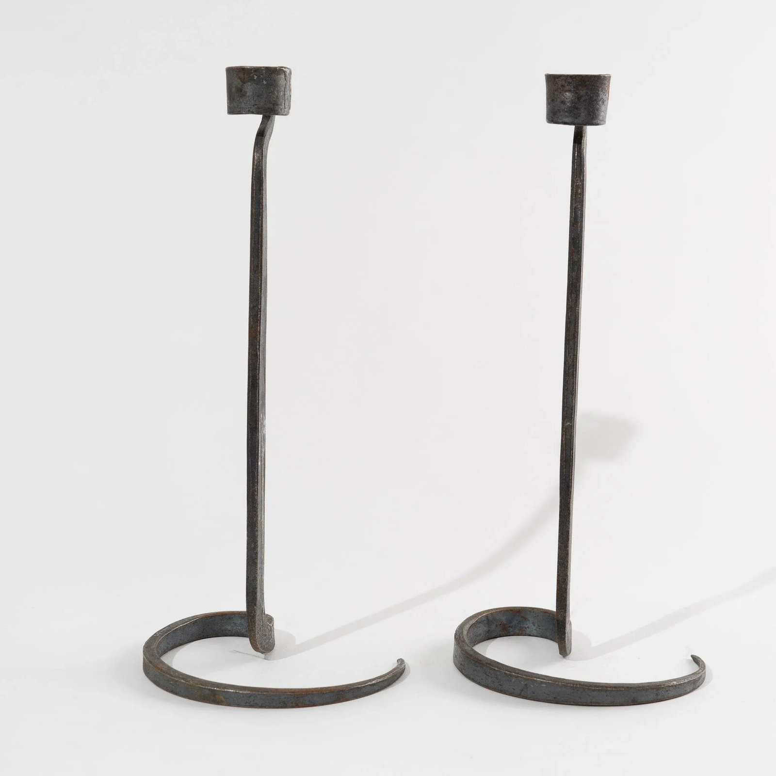 Brutalist Hand Forged Wrought Iron Spiral Candle Stick Holders - a Pair - 5