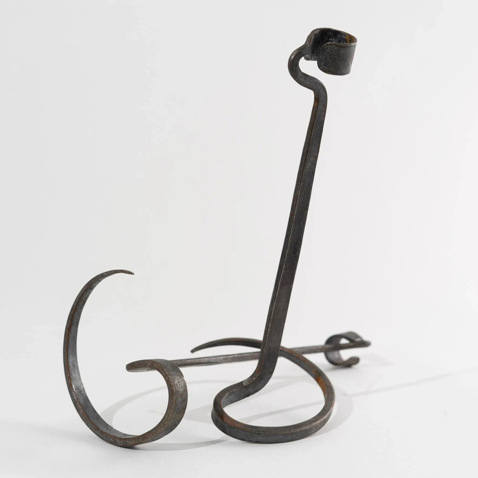 Brutalist Hand Forged Wrought Iron Spiral Candle Stick Holders - a Pair - 6