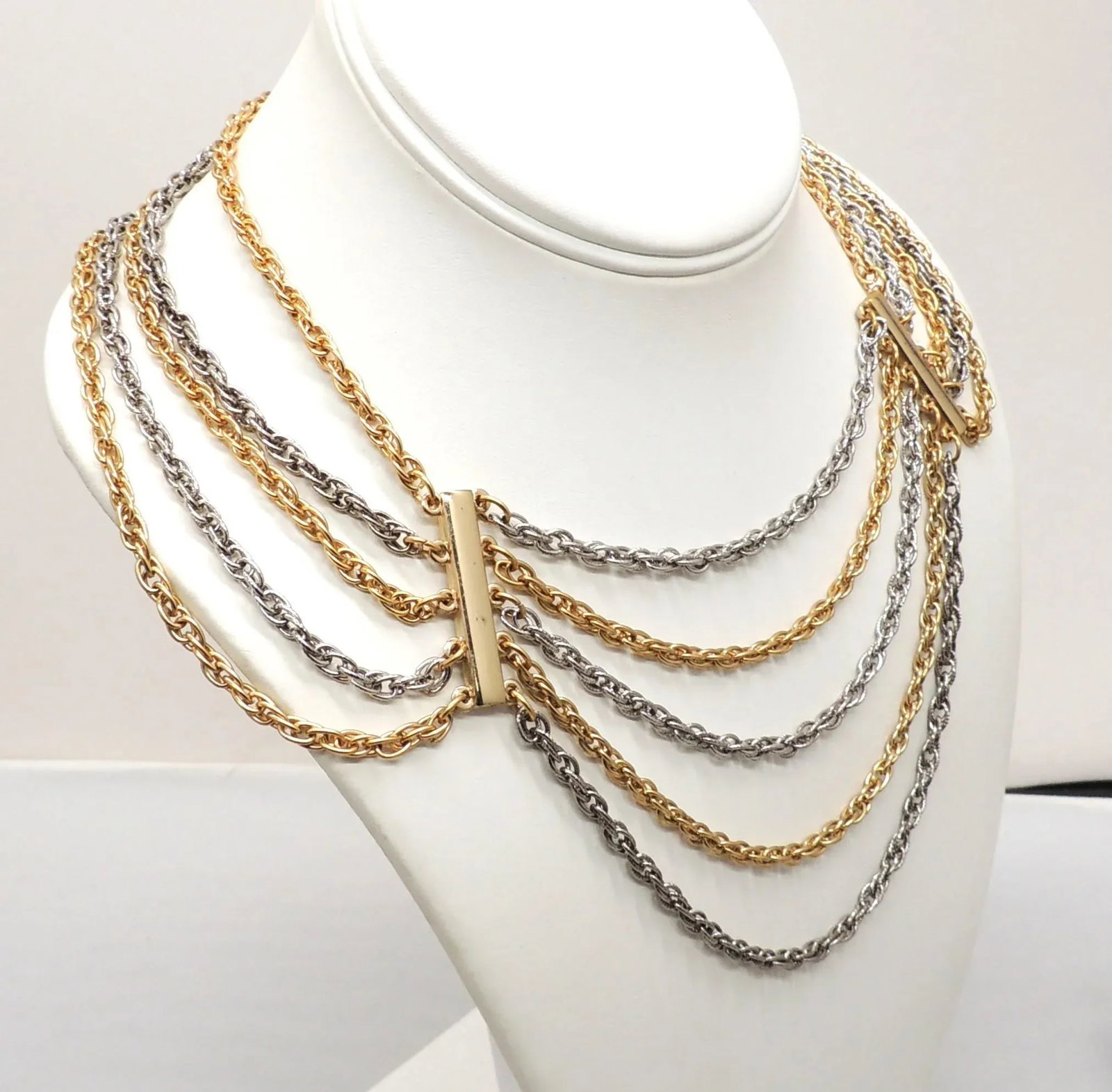 Vintage 1970s Signed Napier Goldtone & Rhodium Plated Festoon Necklace - 6