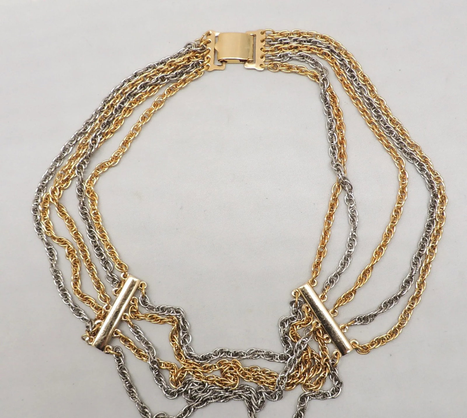 Vintage 1970s Signed Napier Goldtone & Rhodium Plated Festoon Necklace - 7