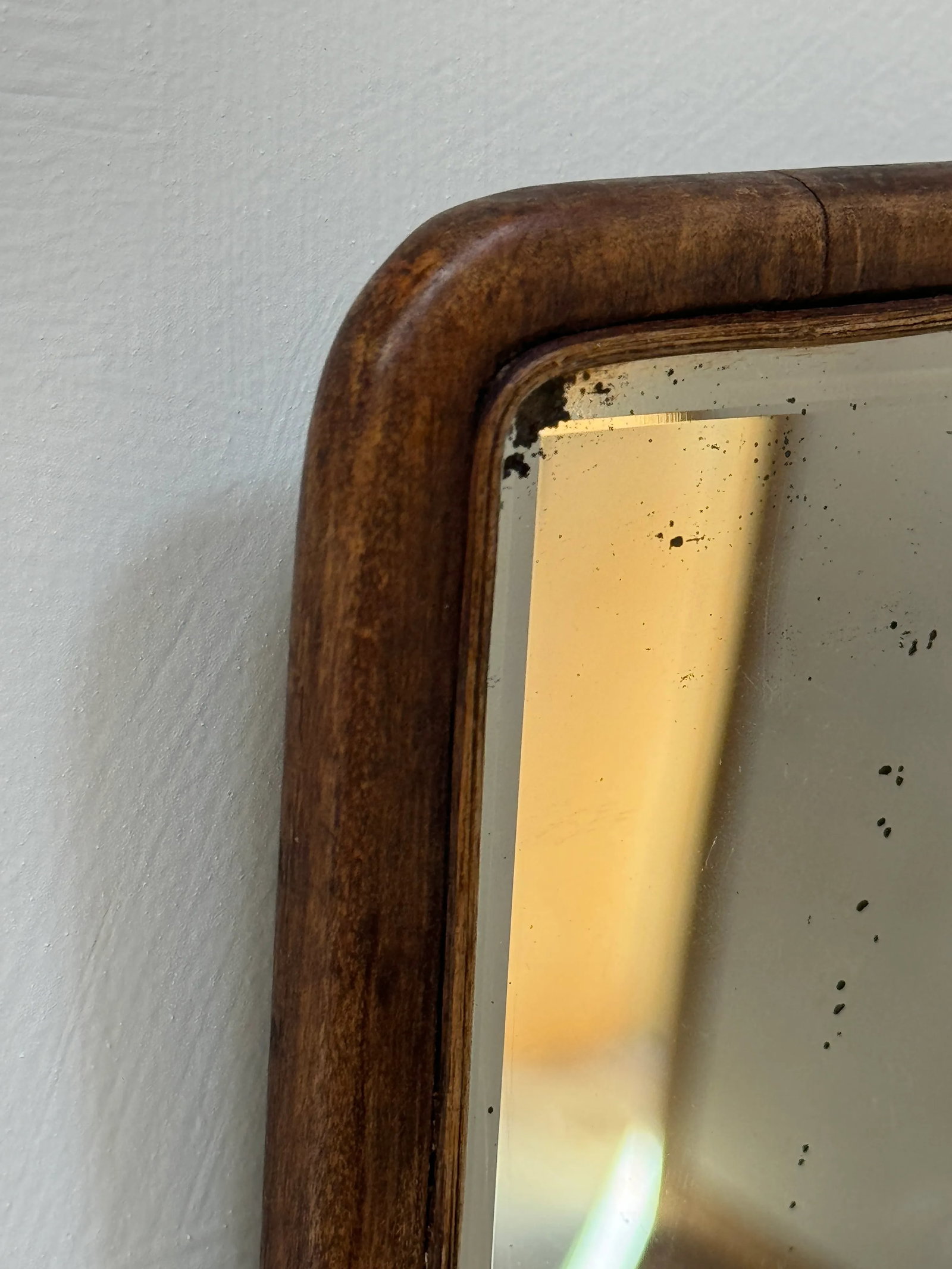 Small Antique French Wood Beveled Mirror With Easel Stand - 10