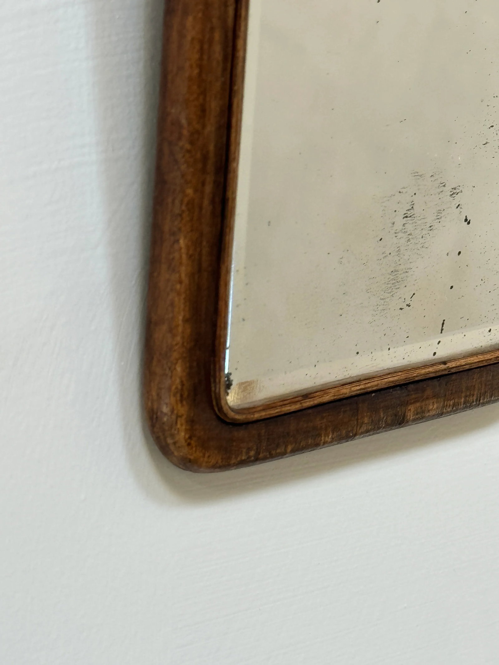 Small Antique French Wood Beveled Mirror With Easel Stand - 11