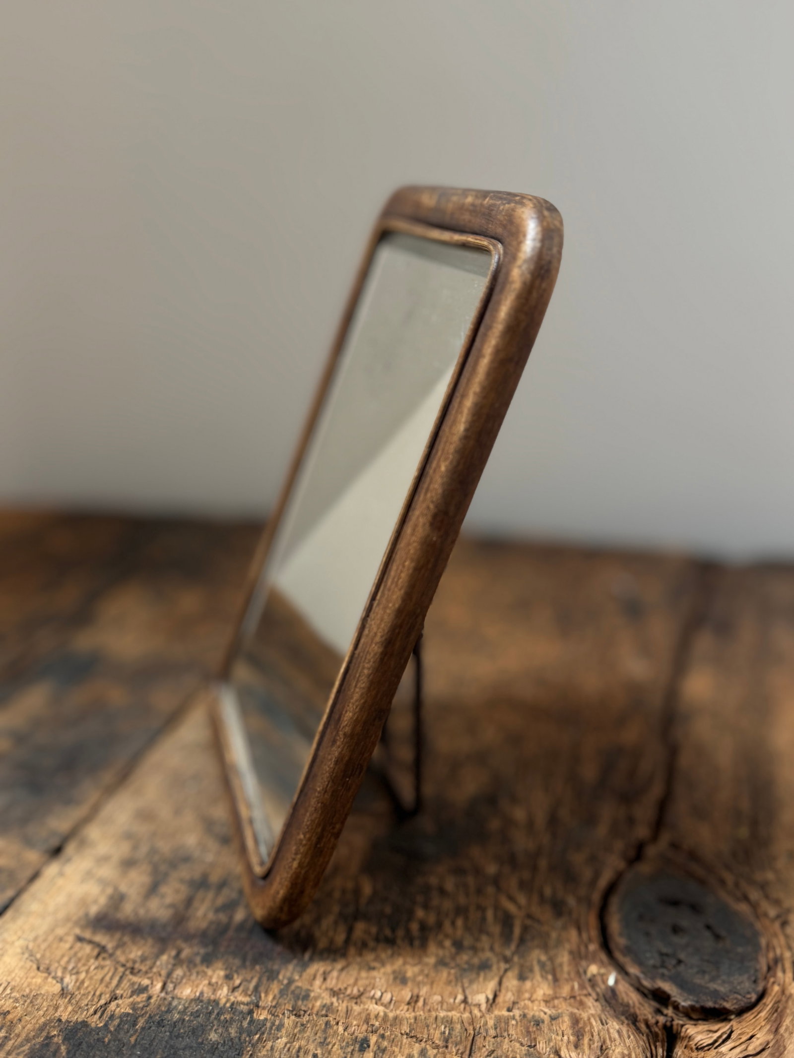 Small Antique French Wood Beveled Mirror With Easel Stand - 3