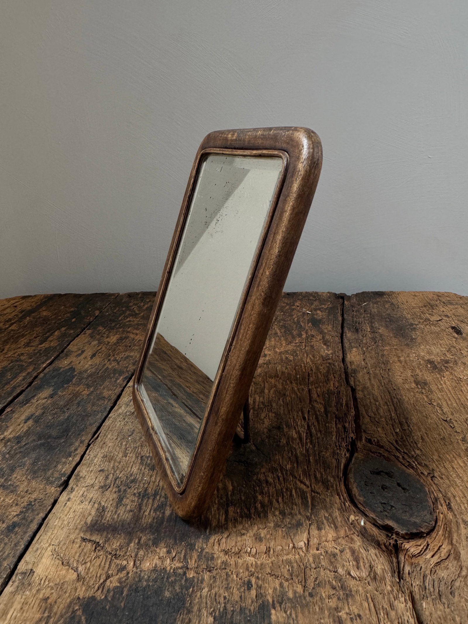 Small Antique French Wood Beveled Mirror With Easel Stand - 5