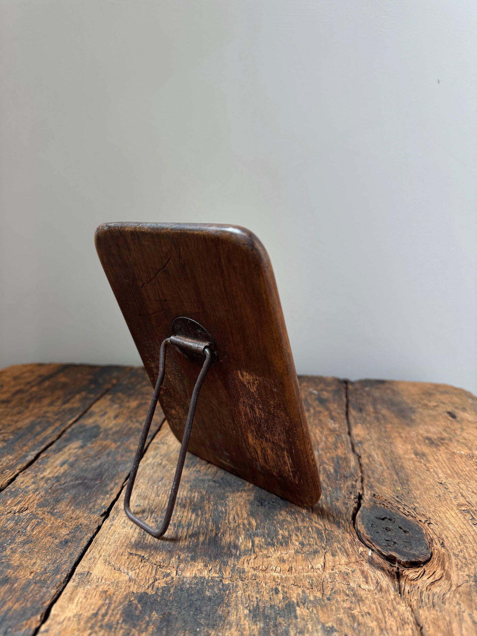 Small Antique French Wood Beveled Mirror With Easel Stand - 6