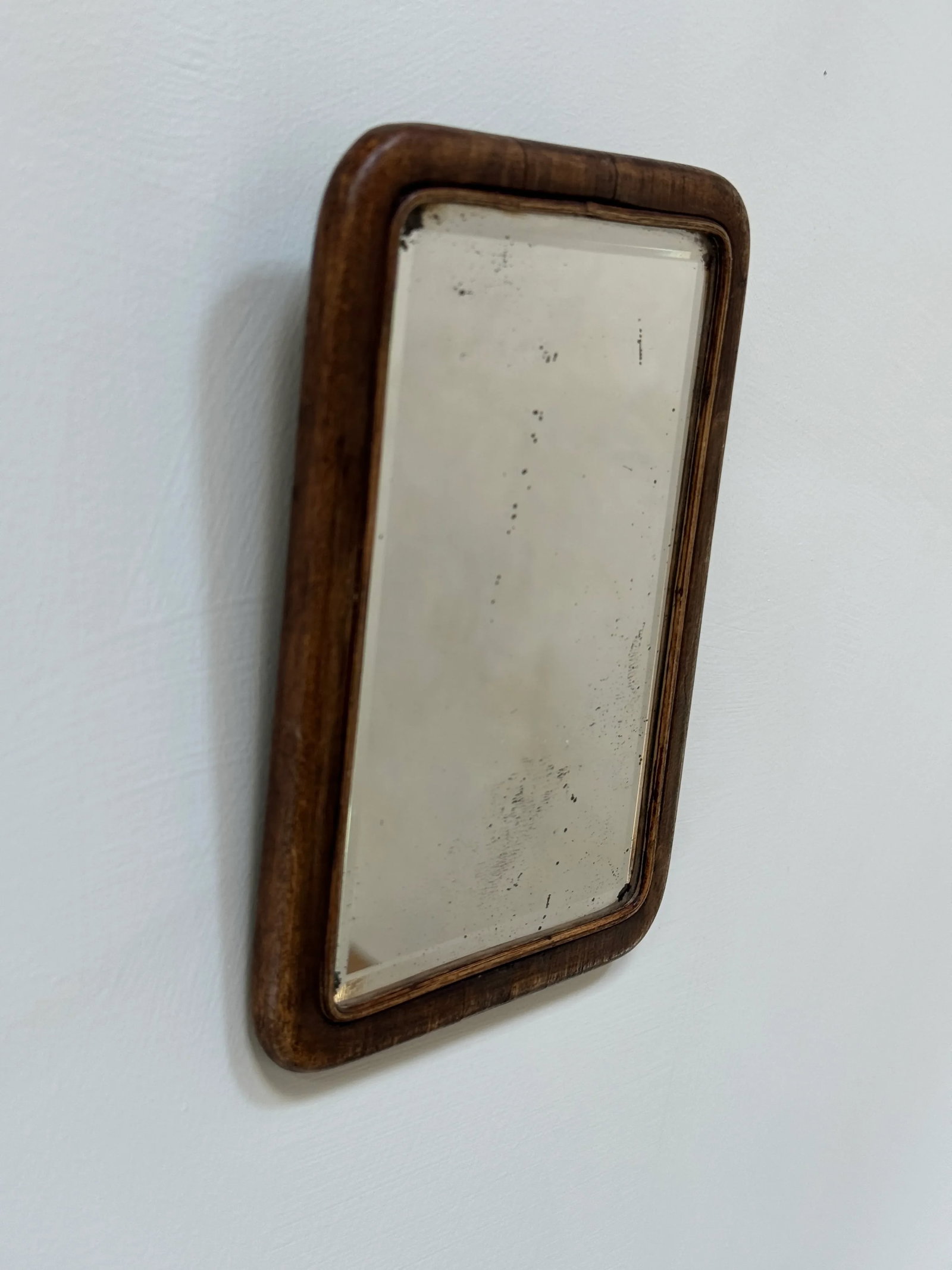 Small Antique French Wood Beveled Mirror With Easel Stand - 8