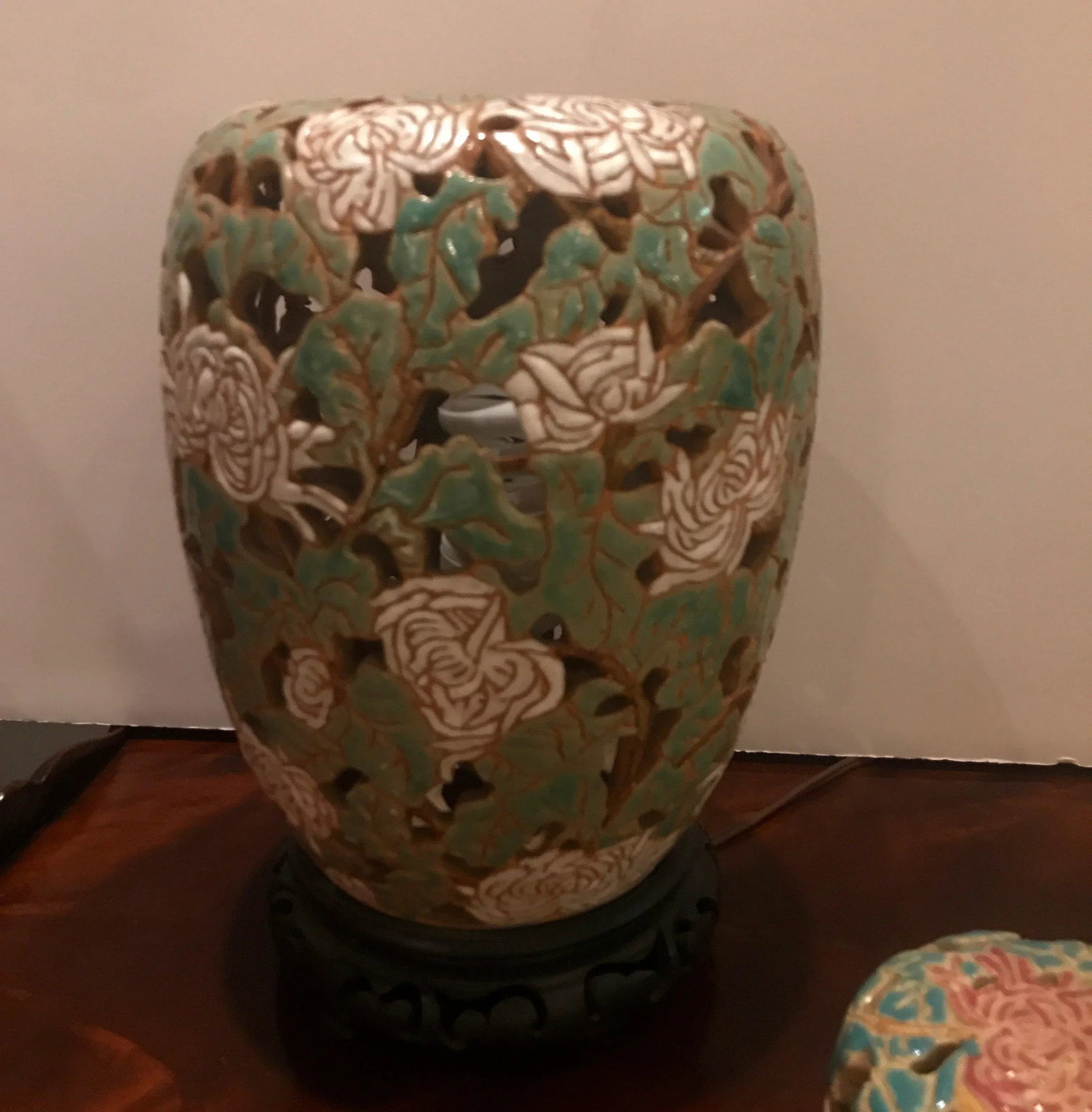 Asian Style Art Pottery and Enamel Ginger Jar Lamp - 2
