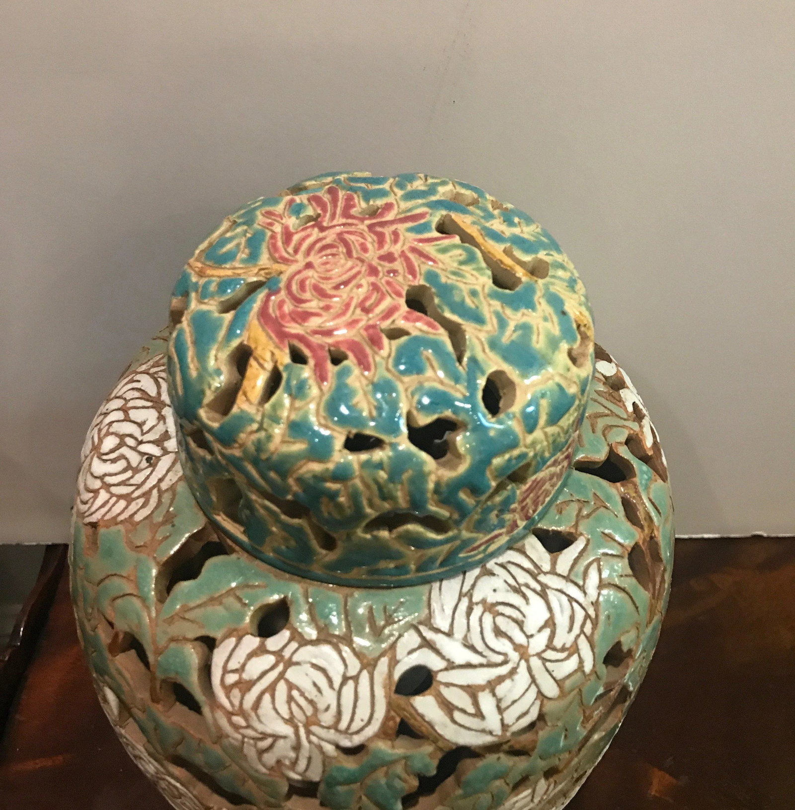 Asian Style Art Pottery and Enamel Ginger Jar Lamp - 5