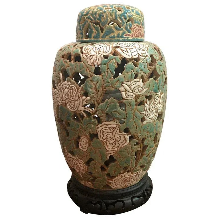Asian Style Art Pottery and Enamel Ginger Jar Lamp - 7
