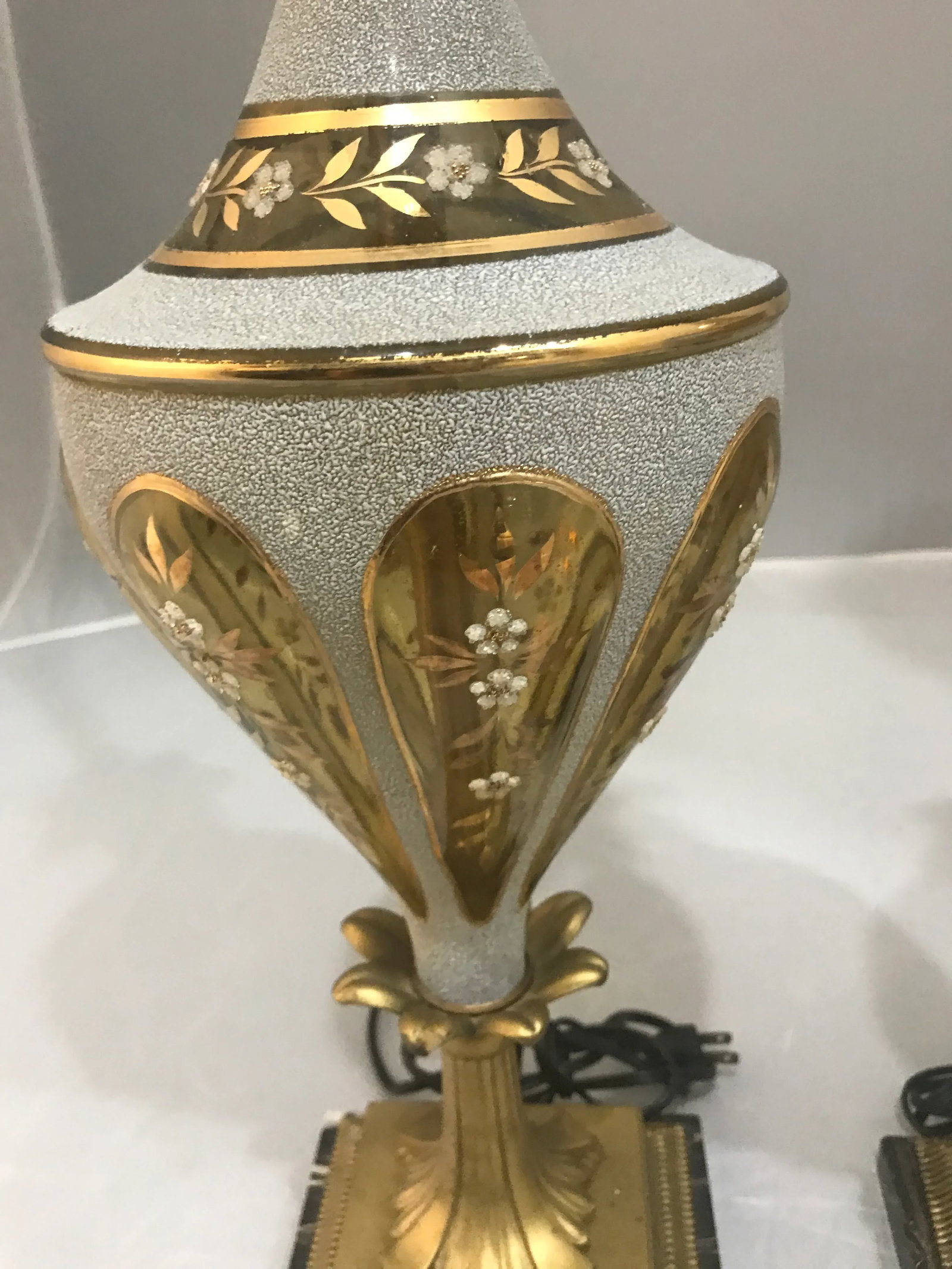1940s Glass & Brass Torchiere Table Lamps - a Pair - 7