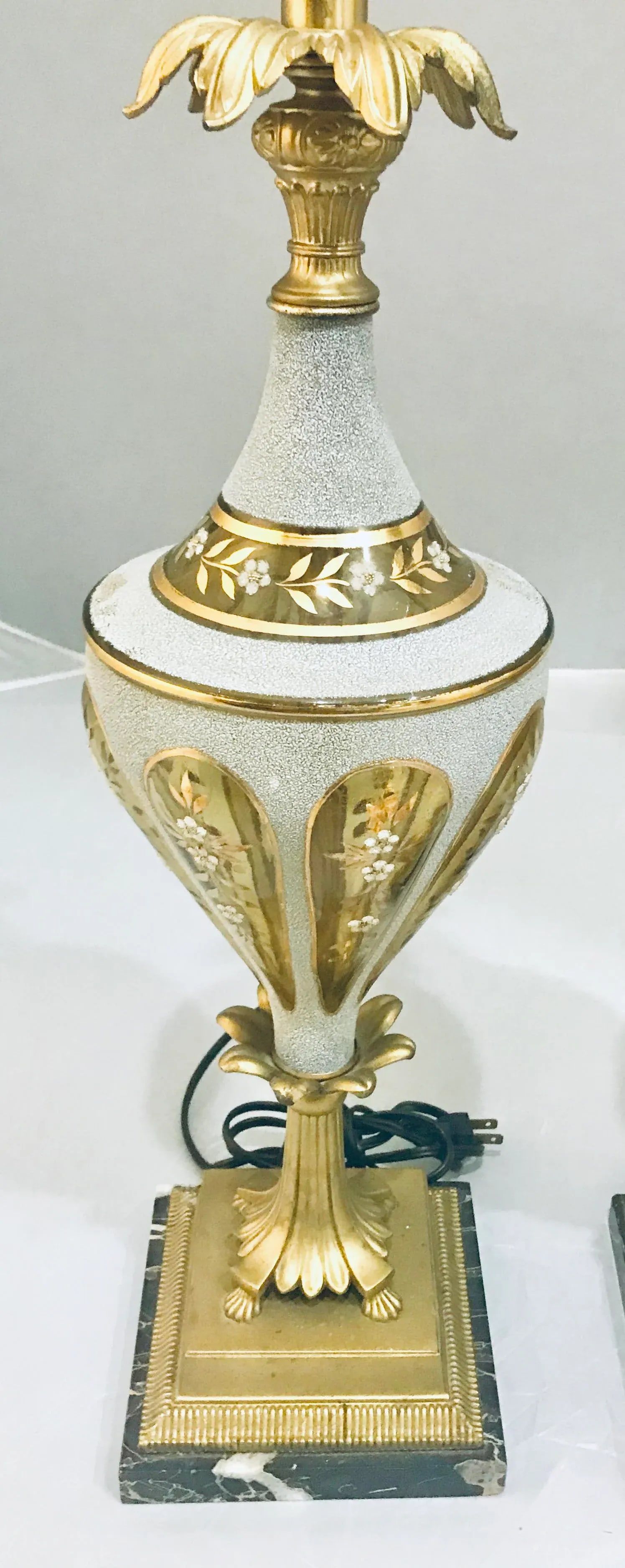 1940s Glass & Brass Torchiere Table Lamps - a Pair - 8