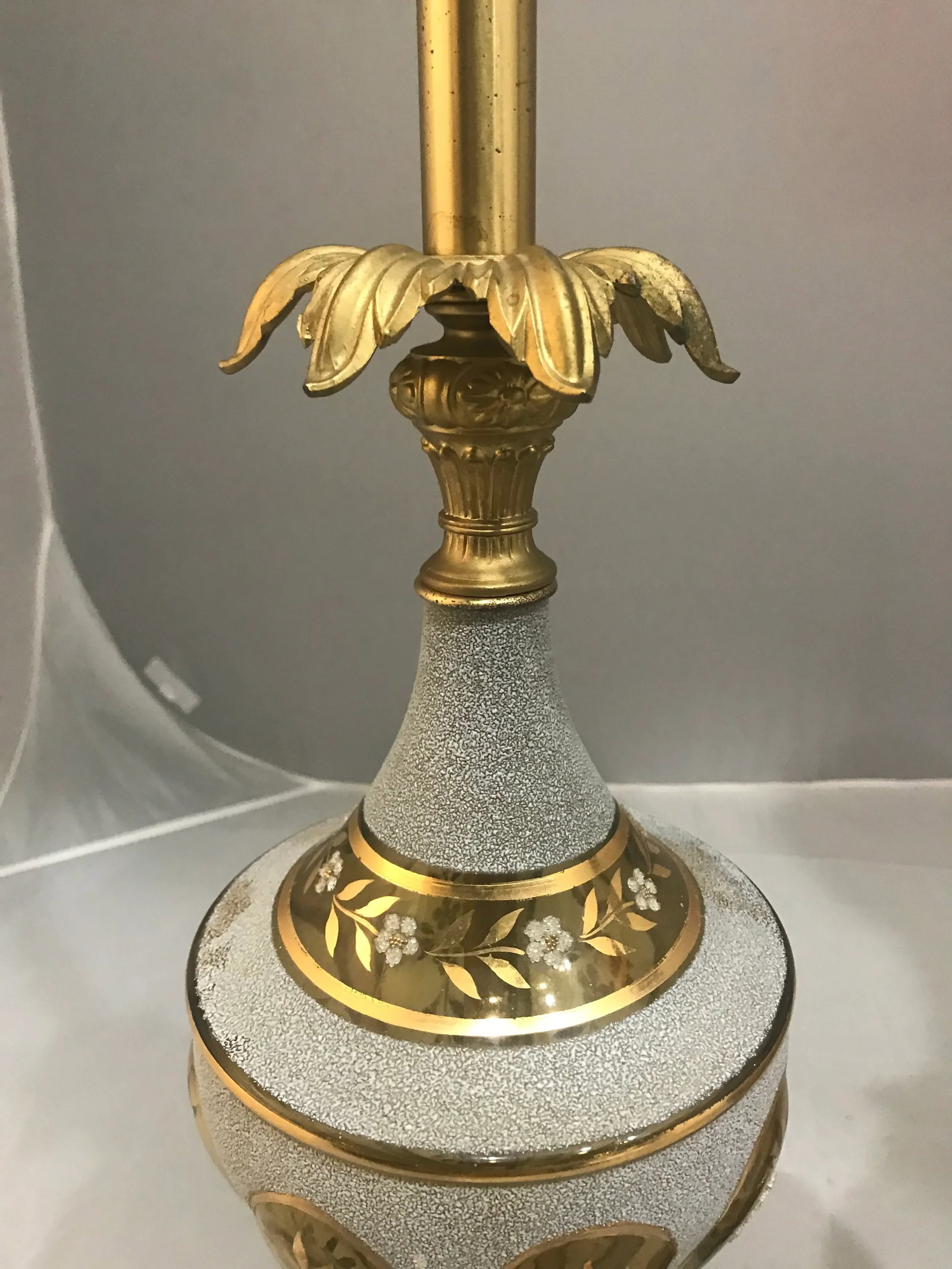 1940s Glass & Brass Torchiere Table Lamps - a Pair - 9