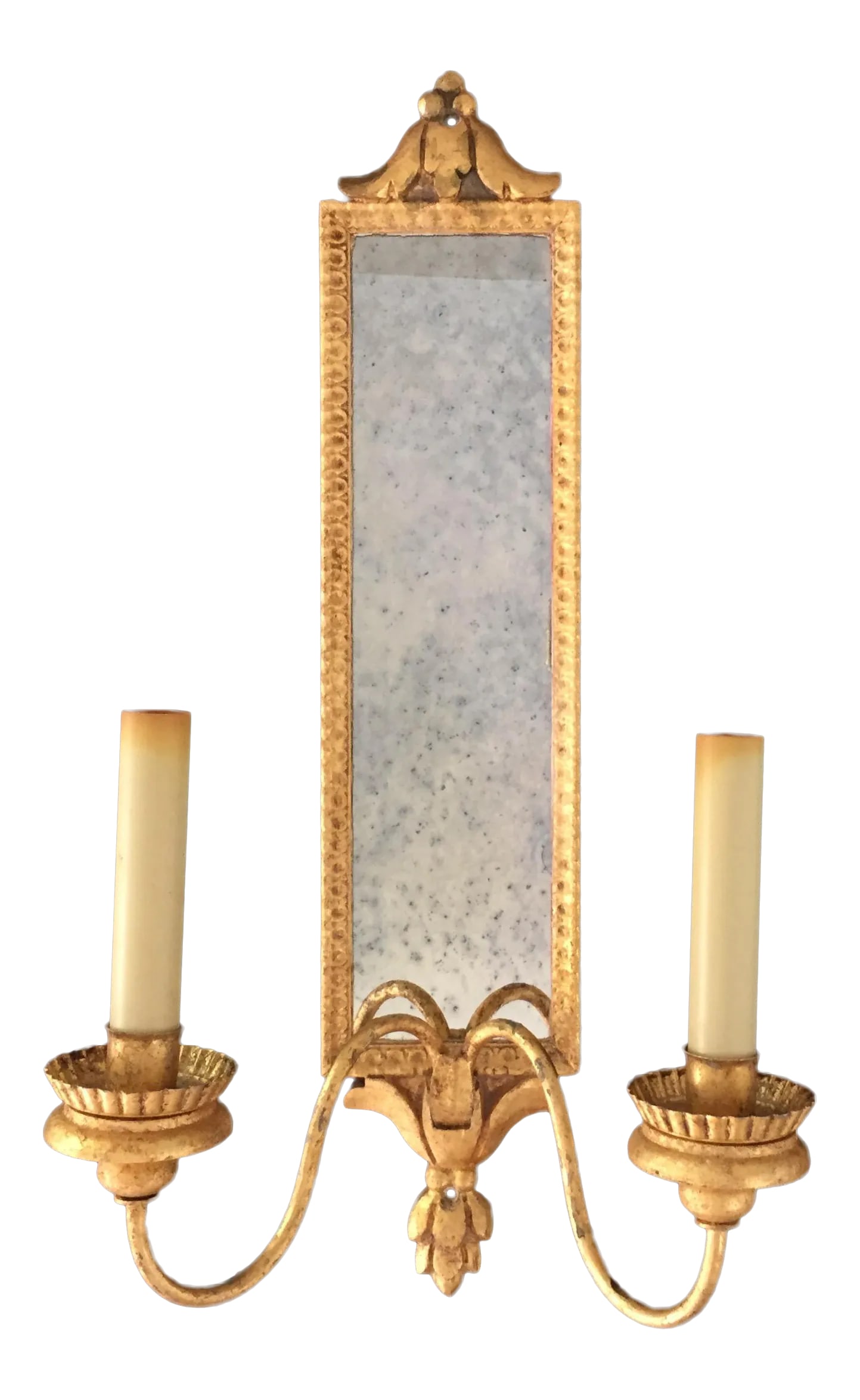 Vaughan Designs Granville Wall Light in Gilt Finish, 2 Arms: Vaughan Designs' Granville Wall Light with two arms (WL24) is an older version of current model (WA024.GI) in similar size and details. Fabricated from hand-decorated giltwood and antique mirror.