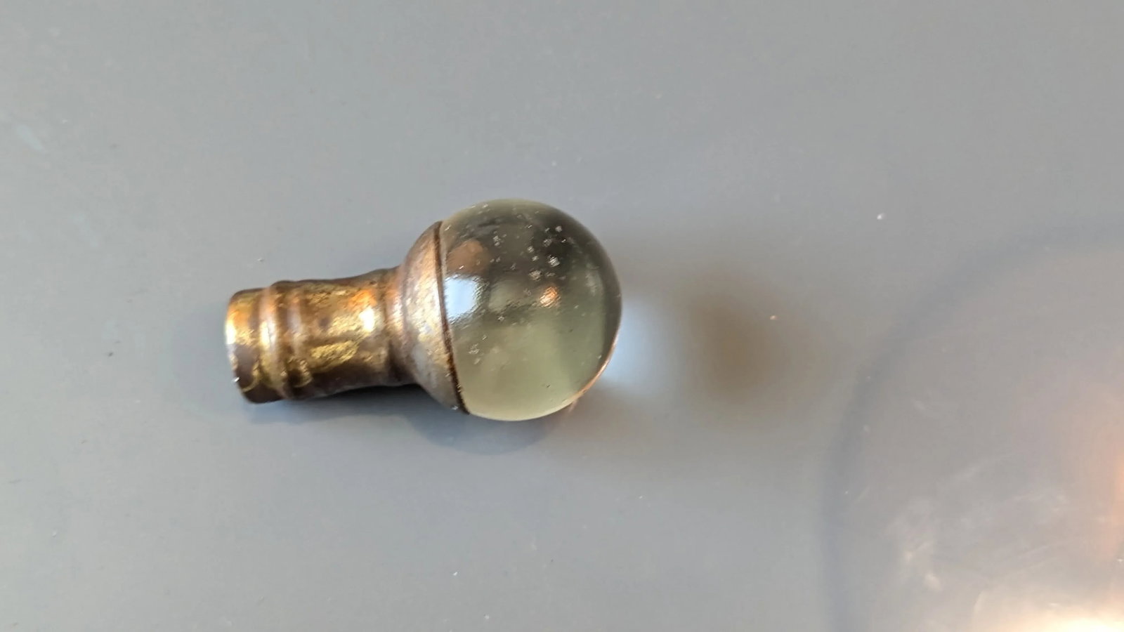Old Crystal Ball Finial With Brass Trim - 2