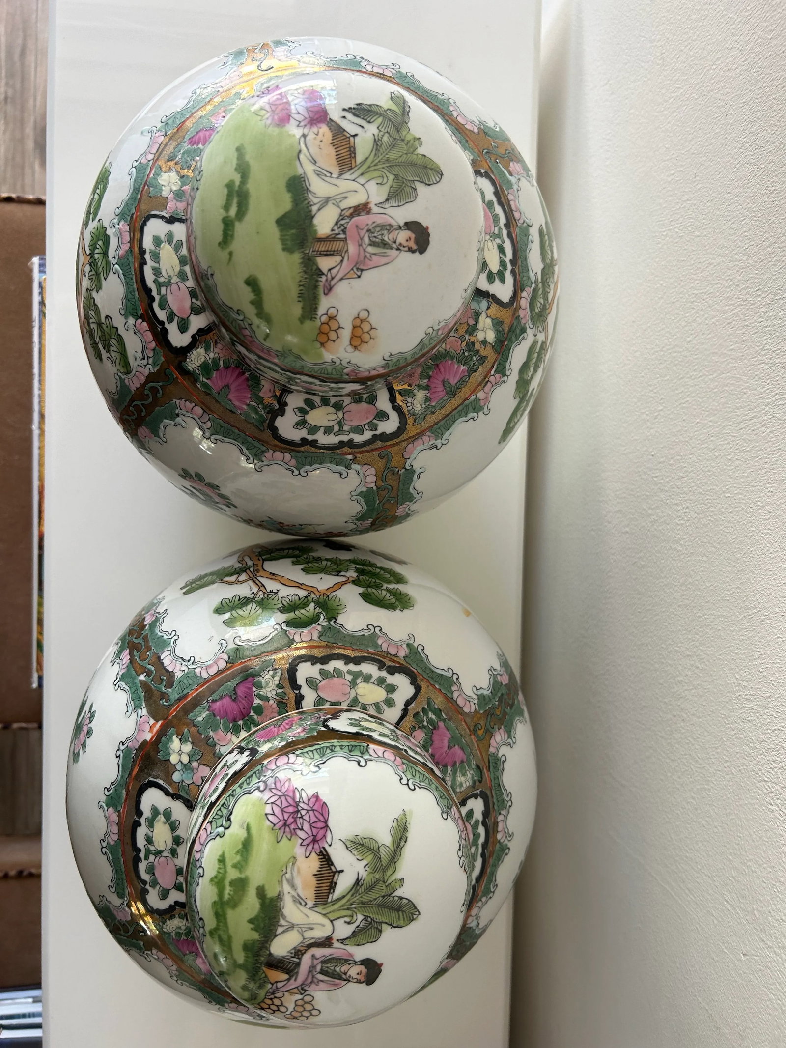 Pair of Vintage Famille Rose Lidded Ginger Jars - 10
