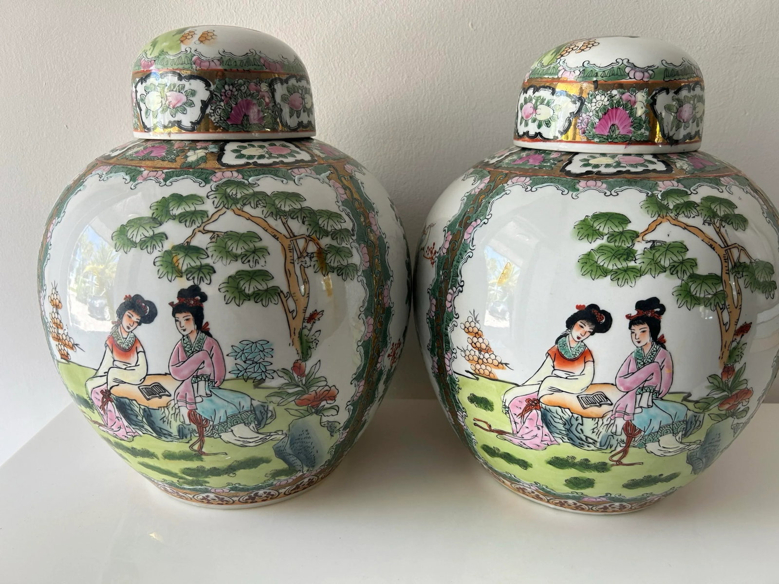 Pair of Vintage Famille Rose Lidded Ginger Jars - 2