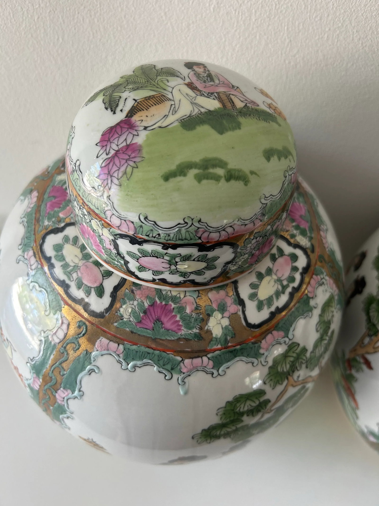 Pair of Vintage Famille Rose Lidded Ginger Jars - 3