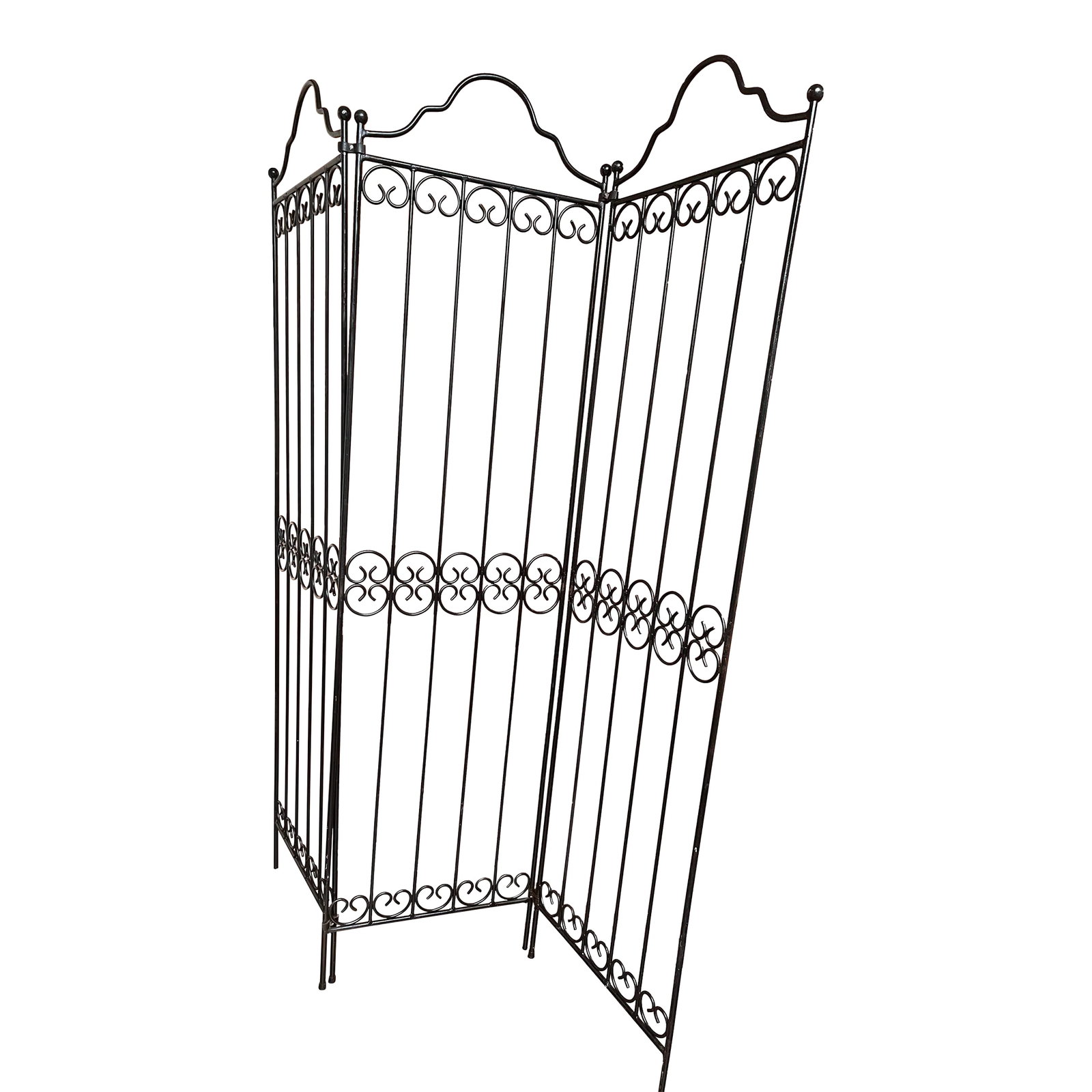 Vintage Wrought Iron Room Divider: Recovered from an estate with a rich history this is a vintage wrought iron room divider. It is simple yet stately and compliments many styles. Three individual panels (77" tall by 20.25" wide)