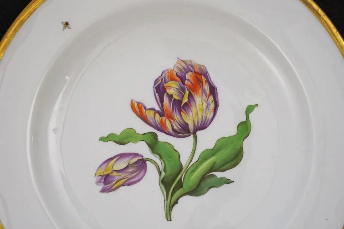 Antique Meissen Botanical Tulip Plate Dish Porcelain Hand Painted - 3
