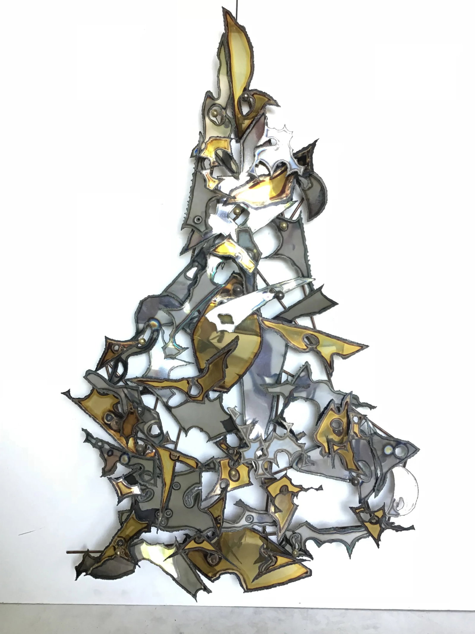 Modern Brutalist Torch Cut Welded Chrome Brass Sputnik Wall Sculpture - 10