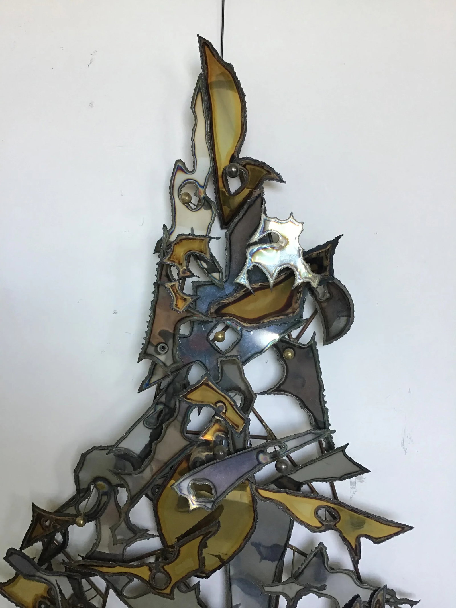 Modern Brutalist Torch Cut Welded Chrome Brass Sputnik Wall Sculpture - 4