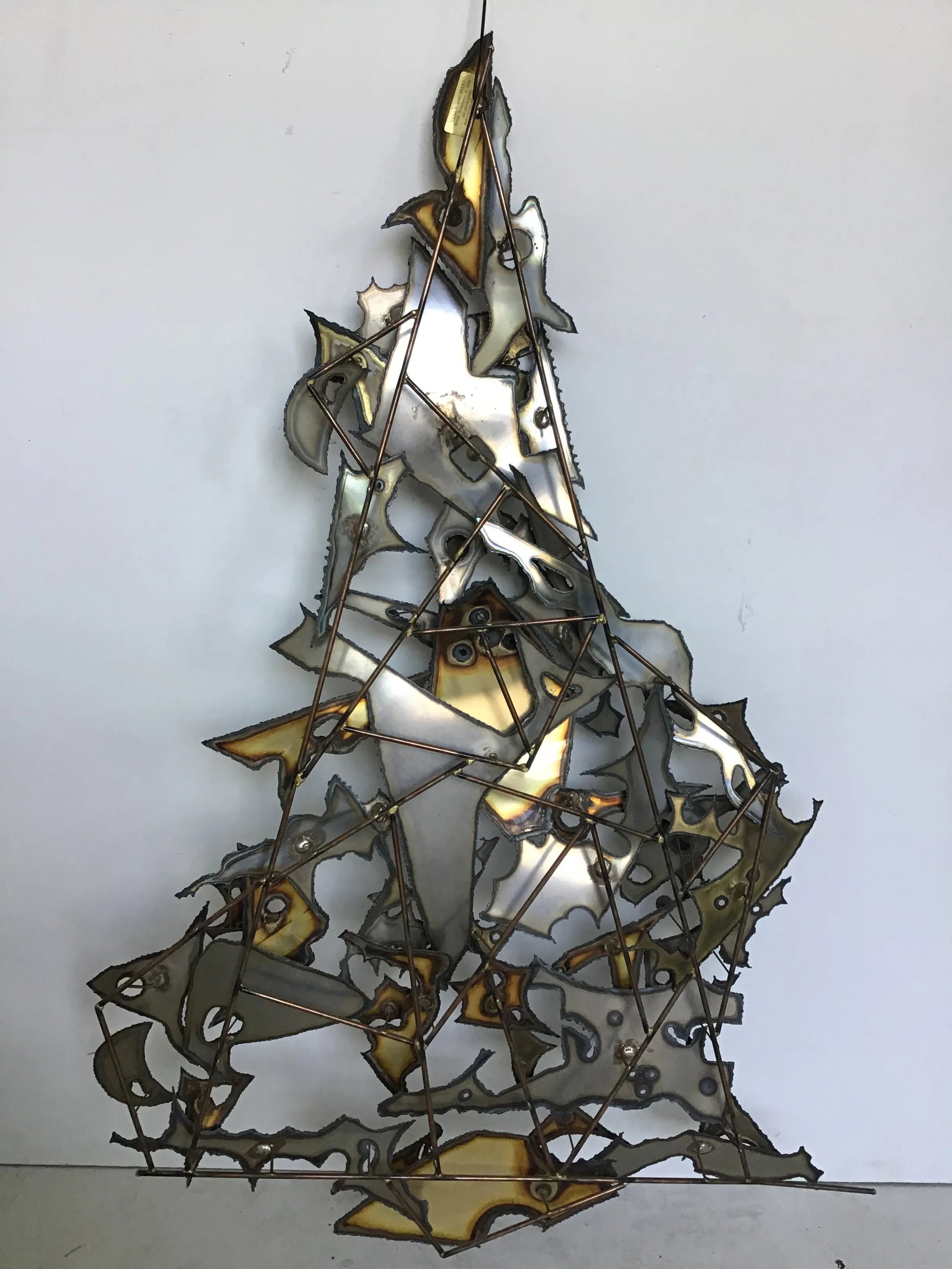 Modern Brutalist Torch Cut Welded Chrome Brass Sputnik Wall Sculpture - 7
