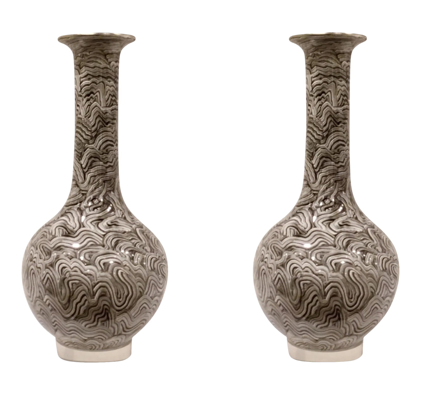 John Richard Modern Black and White Marble Finished Vases - a Pair: Stylish John Richard Modern Black and White Marble Finished Vases Pair, lucite base, showroom floor samples Condition: Imperfections: Some Imperfections Condition Notes: Showroom floor sample