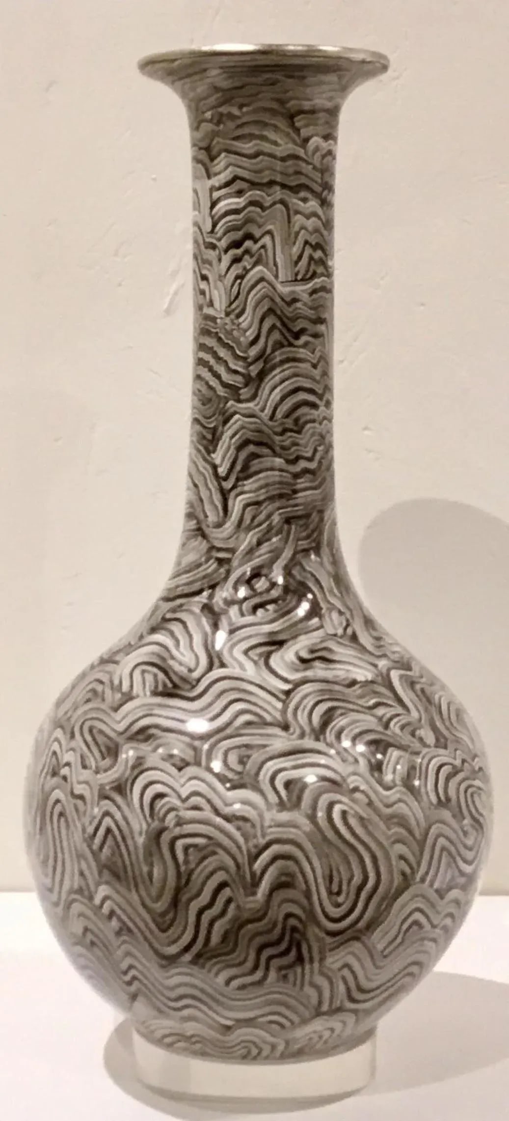 John Richard Modern Black and White Marble Finished Vases - a Pair - 2