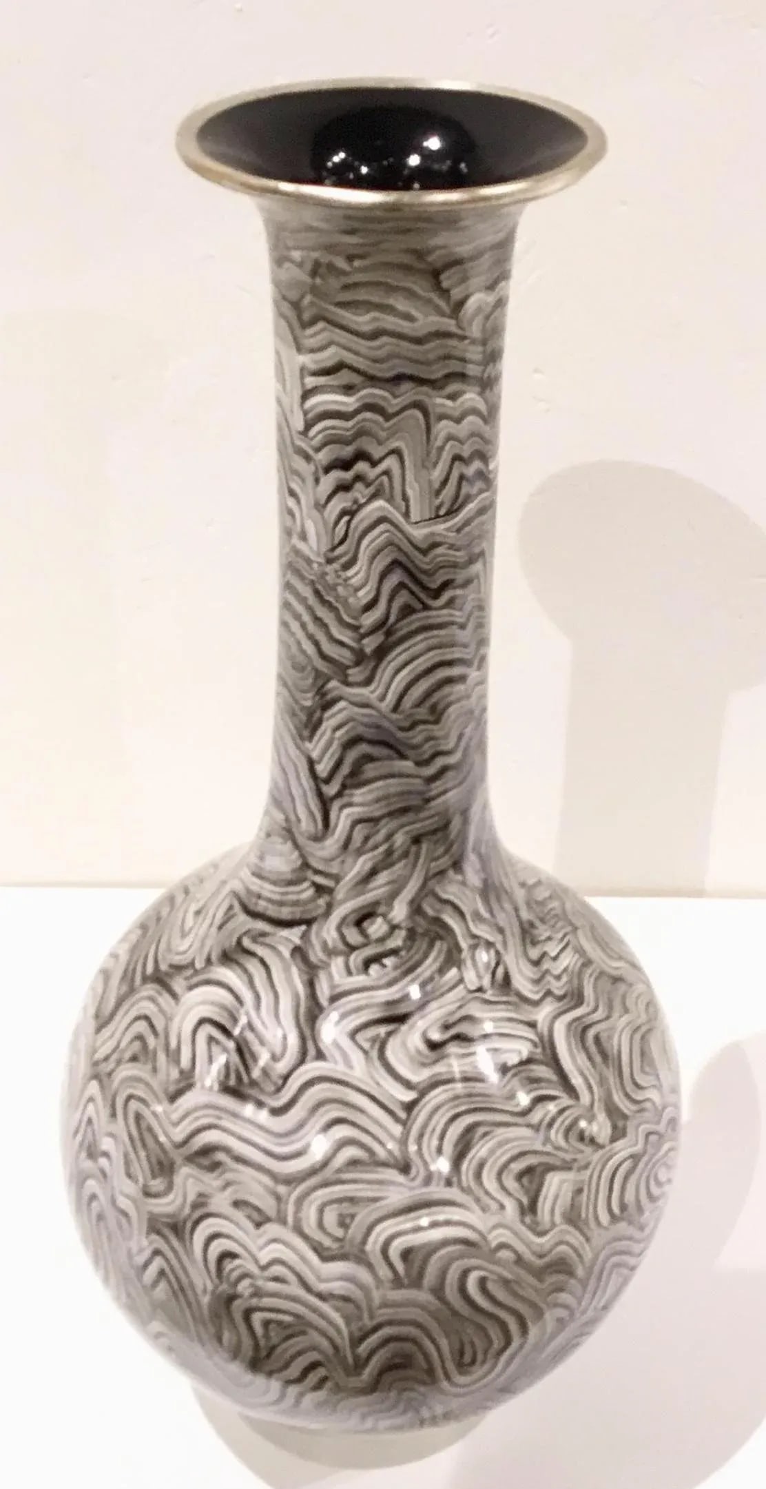 John Richard Modern Black and White Marble Finished Vases - a Pair - 3