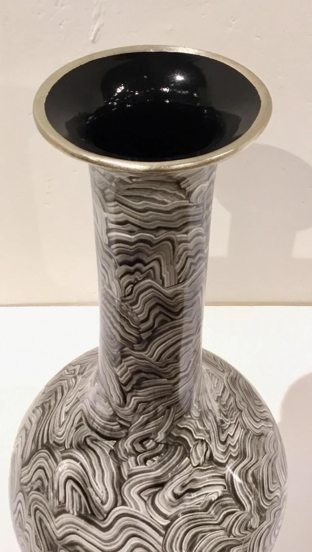 John Richard Modern Black and White Marble Finished Vases - a Pair - 5