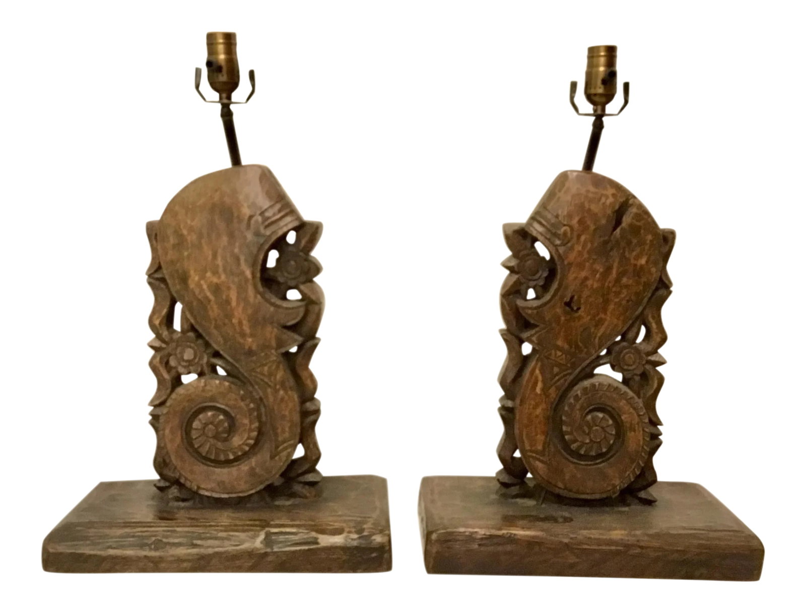 Pierce Martin Vintage Organic Modern Architectural Carved Wood Table Lamps - a Pair (1 of 7)