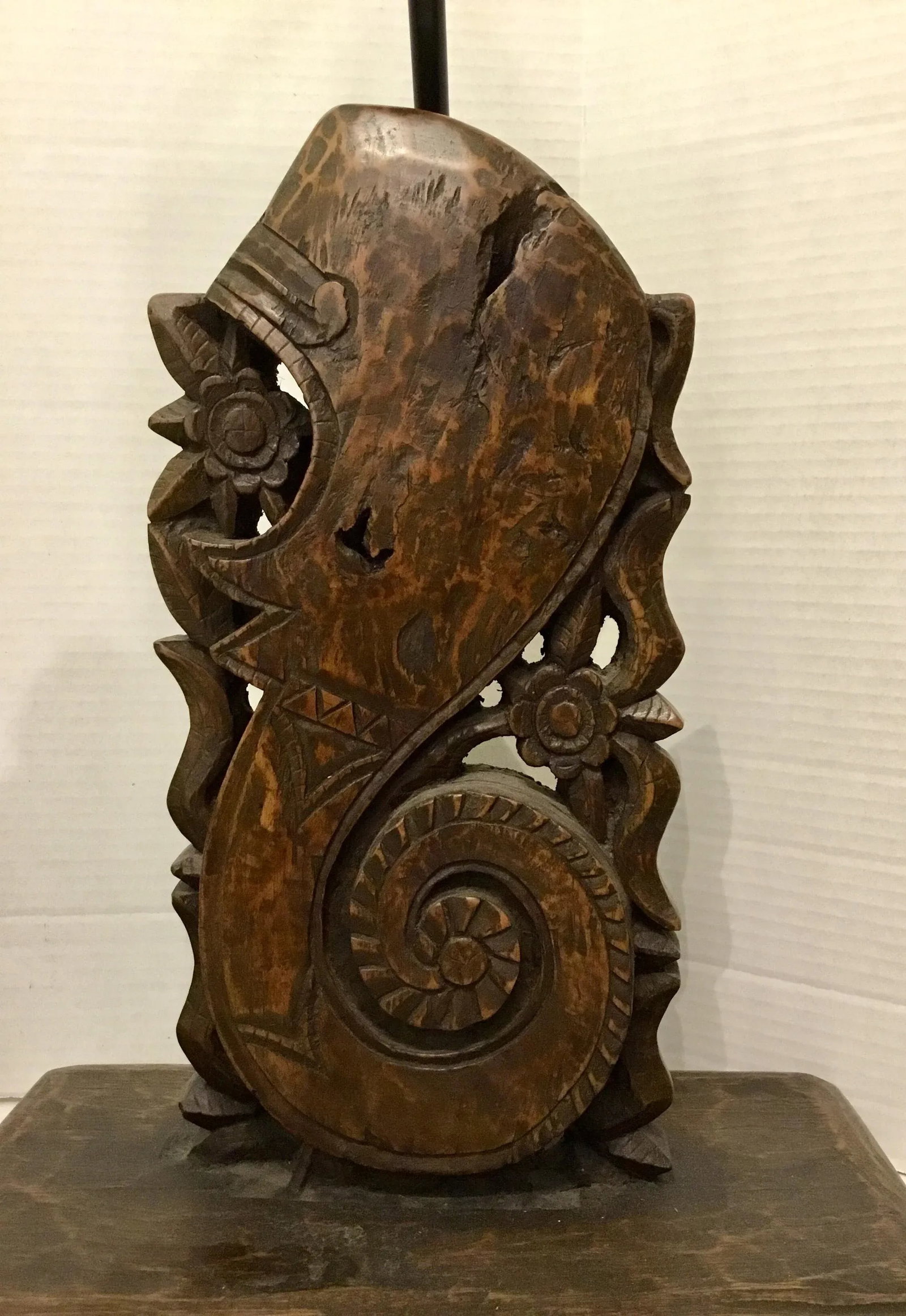 Pierce Martin Vintage Organic Modern Architectural Carved Wood Table Lamps - a Pair - 4