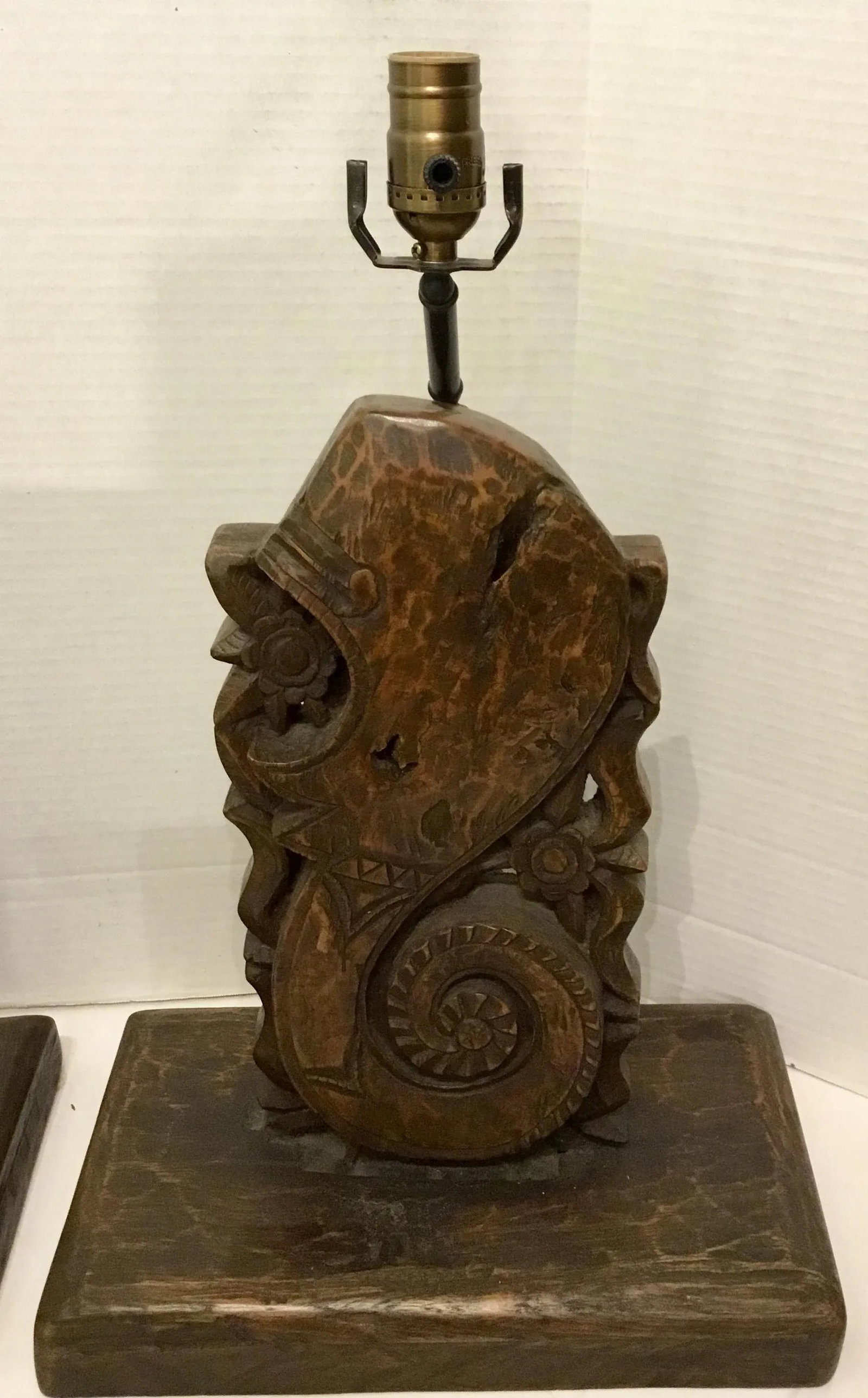 Pierce Martin Vintage Organic Modern Architectural Carved Wood Table Lamps - a Pair - 6