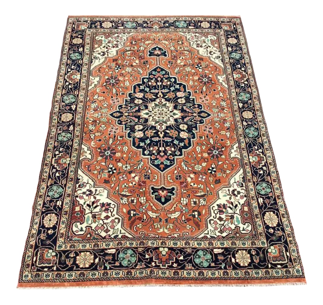 1960s Turkish Area Rug - 51" X 78": This gorgeous hand knotted vintage Scandinavian area rug is approximately 60 years old in excellent vintage condition. The rug is made with very fine quality hand spun wool. Condition: Alterations: Or