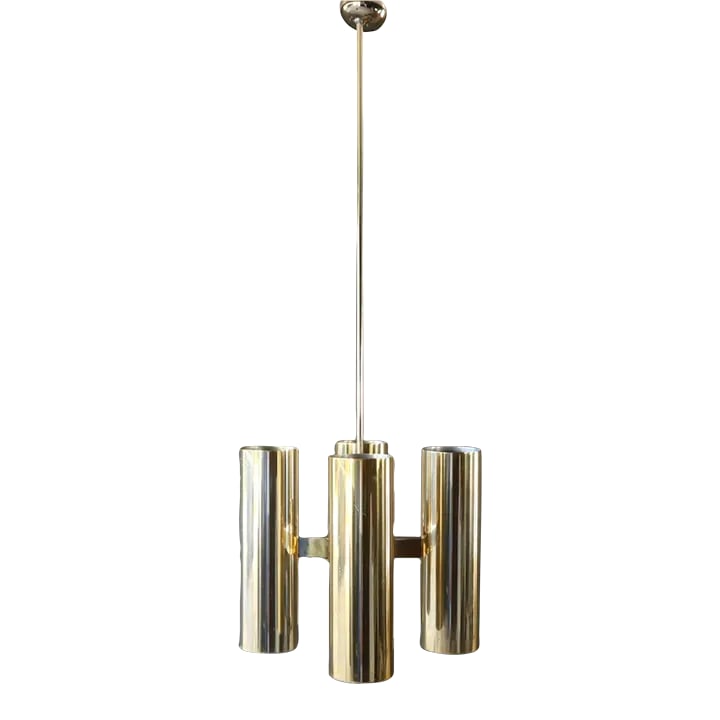Vintage 70's Brass Chandelier Tall Large 5 Ft Gaetano Sciolari Style Flush Mount Mid Century Modern (1 of 10)