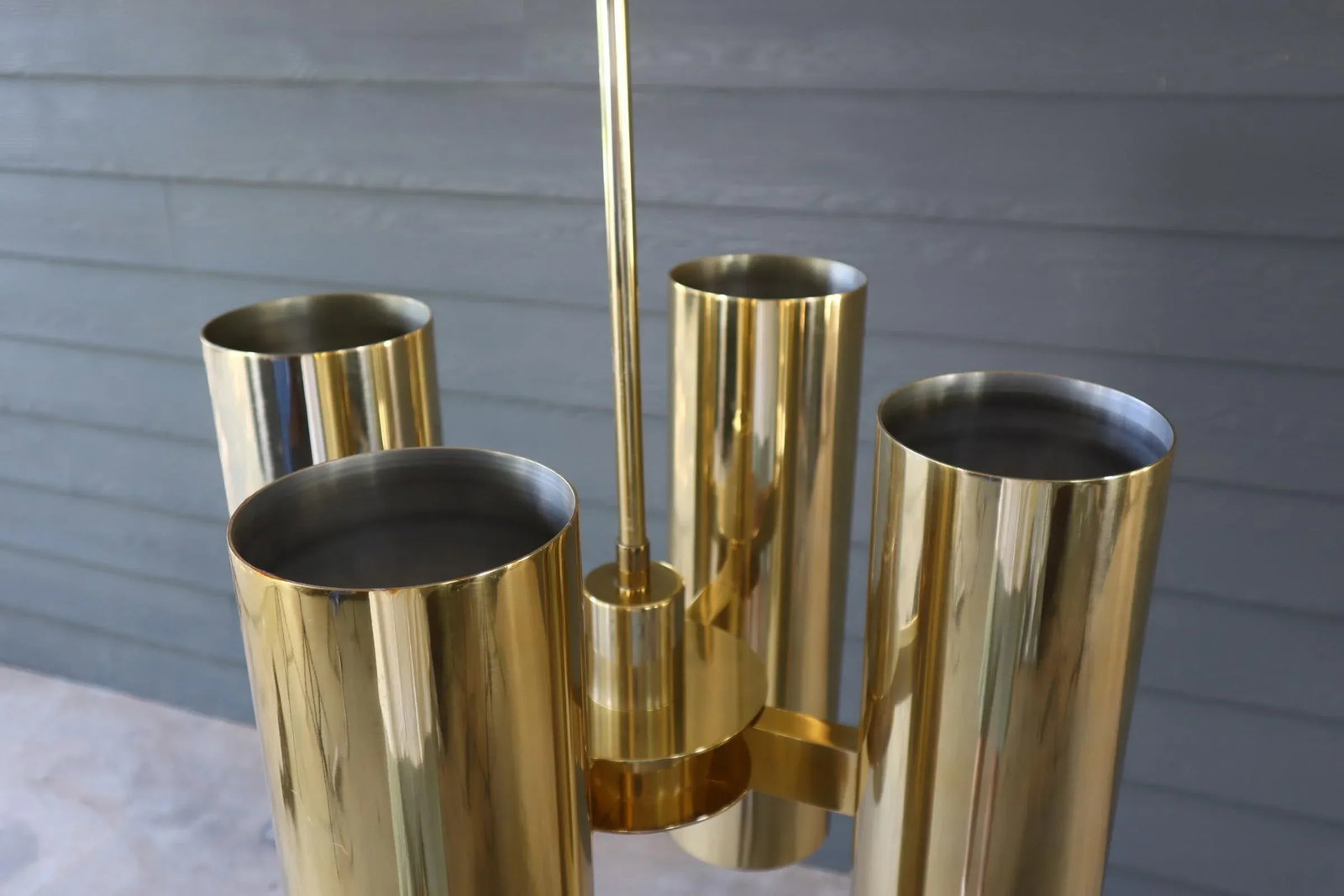 Vintage 70's Brass Chandelier Tall Large 5 Ft Gaetano Sciolari Style Flush Mount Mid Century Modern - 5