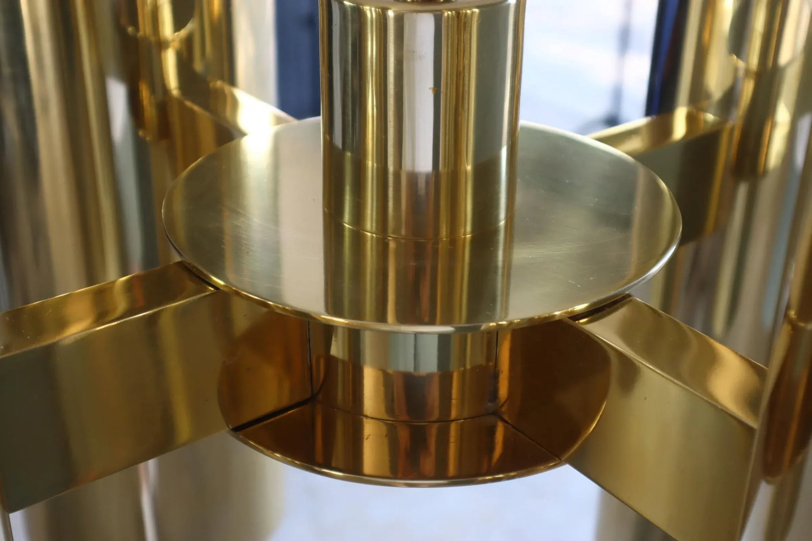 Vintage 70's Brass Chandelier Tall Large 5 Ft Gaetano Sciolari Style Flush Mount Mid Century Modern - 9