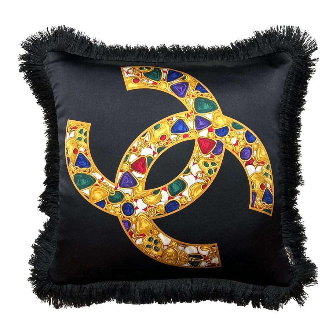Chanel CC Logo Vintage Silk Scarf Pillow III: Vintage finds exclusively ours. Our vintage Chanel silk scarf pillows are sustainably sourced, locally made with a history and story to be told. One-of-a-kind pillows reimagined from the world's fines