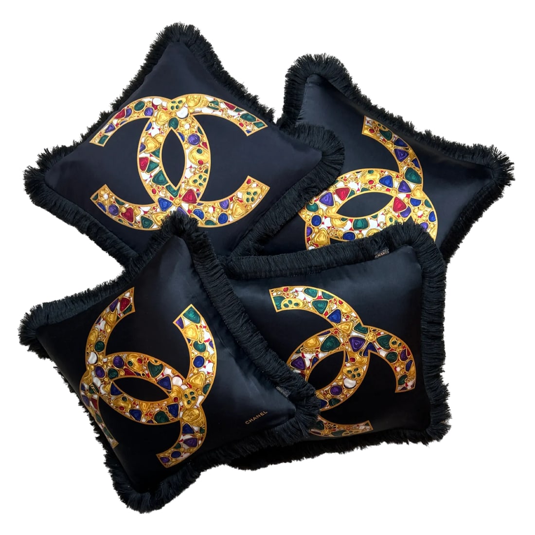 Chanel CC Logo Vintage Silk Scarf Pillow III - 3