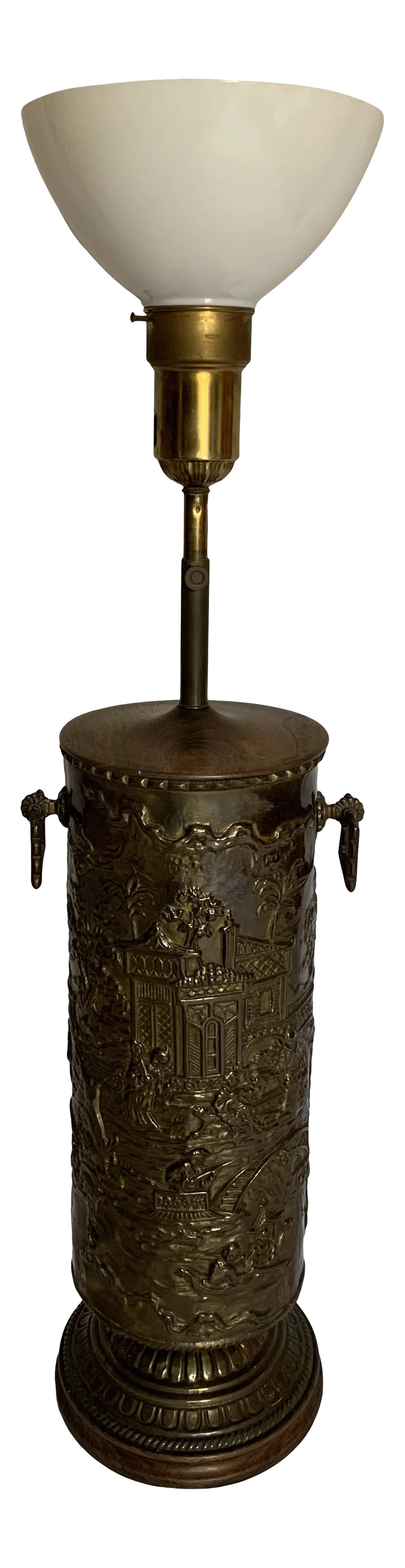 Vintage Chinoiserie Repousse Metal Drum Table Lamp With Glass Shade (1 of 6)