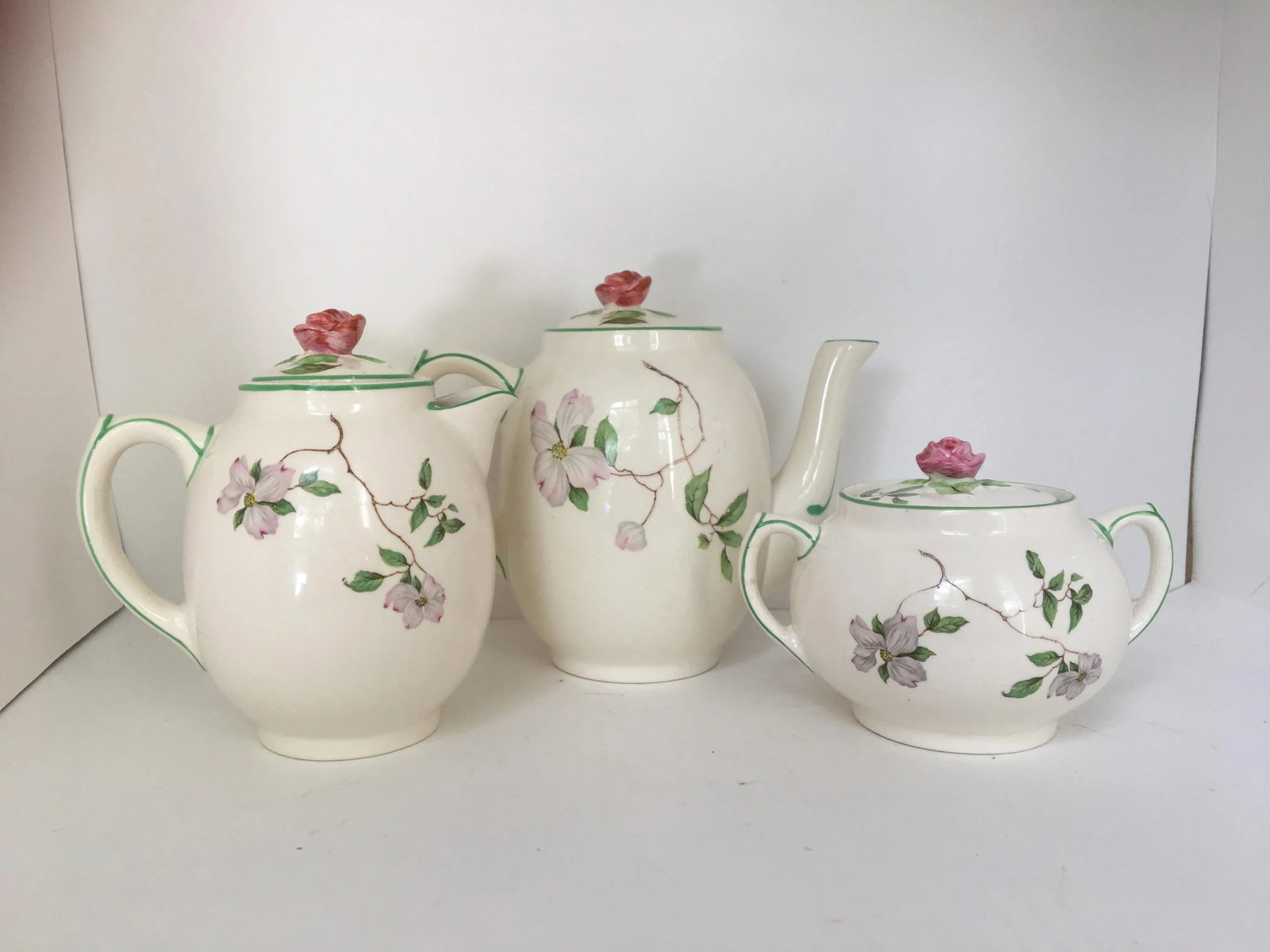 1940s Vintage English Ambassador Ware Ceramic Dogwood Tea Set of 3 - 6