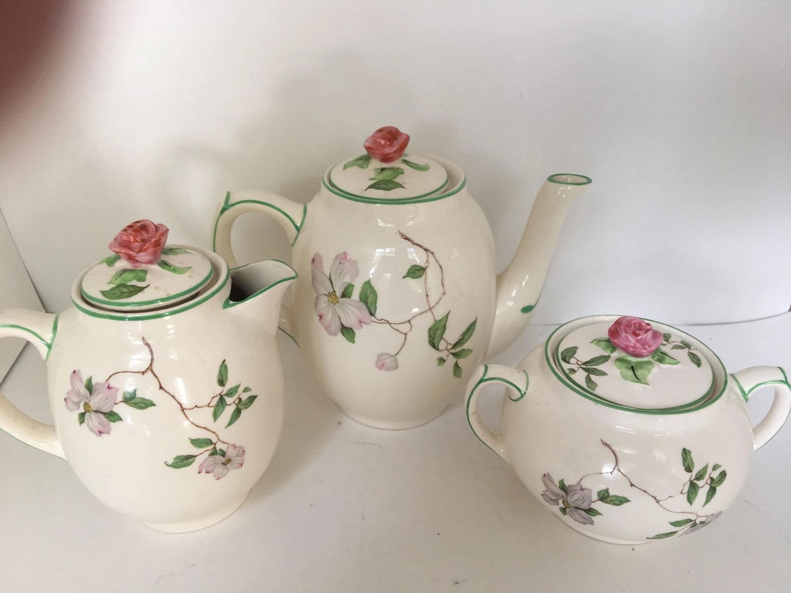 1940s Vintage English Ambassador Ware Ceramic Dogwood Tea Set of 3 - 7