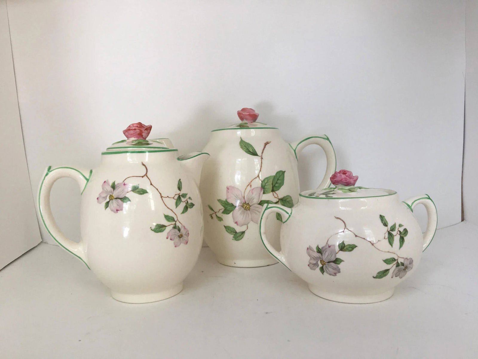 1940s Vintage English Ambassador Ware Ceramic Dogwood Tea Set of 3 - 9