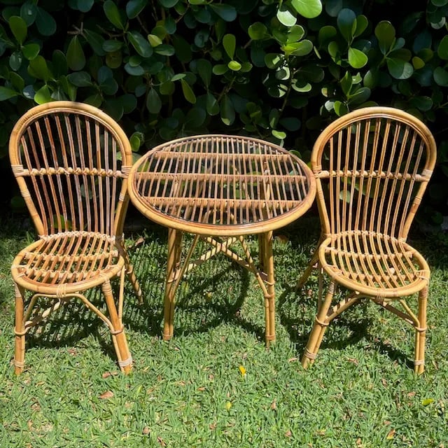 Vintage Italian Rattan and Bamboo Bistro Table & 2 Chairs - 3