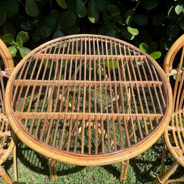 Vintage Italian Rattan and Bamboo Bistro Table & 2 Chairs - 7