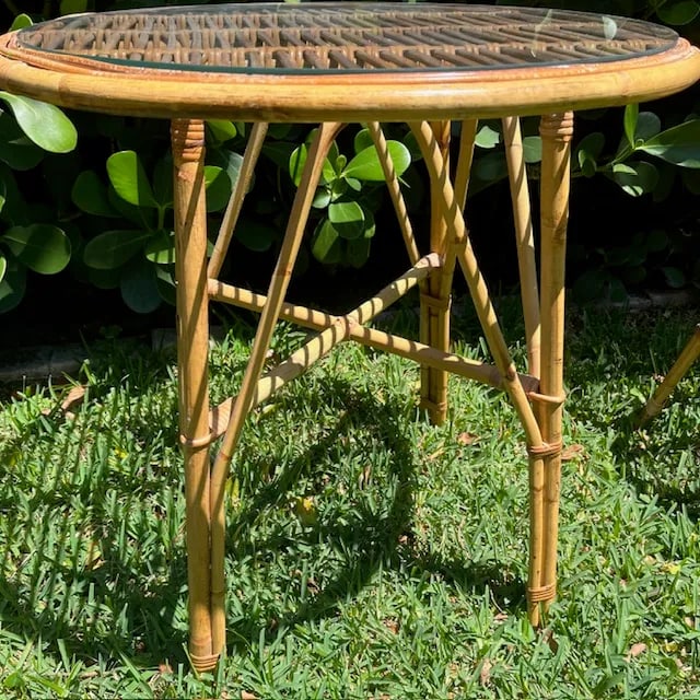 Vintage Italian Rattan and Bamboo Bistro Table & 2 Chairs - 9